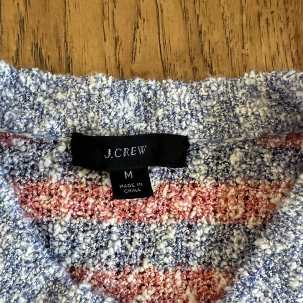 😊J. Crew Coral and Light Blue Striped Bouclé Cardigan - Picture 2 of 5